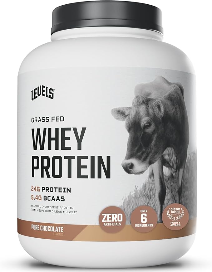 Levels Grass Fed Whey Protein Powder, No Artificials, 24G of Protein, Pure Chocolate, 5LB