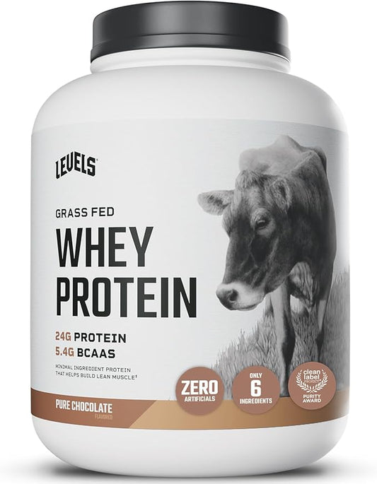 Levels Grass Fed Whey Protein Powder, No Artificials, 24G of Protein, Pure Chocolate, 5LB