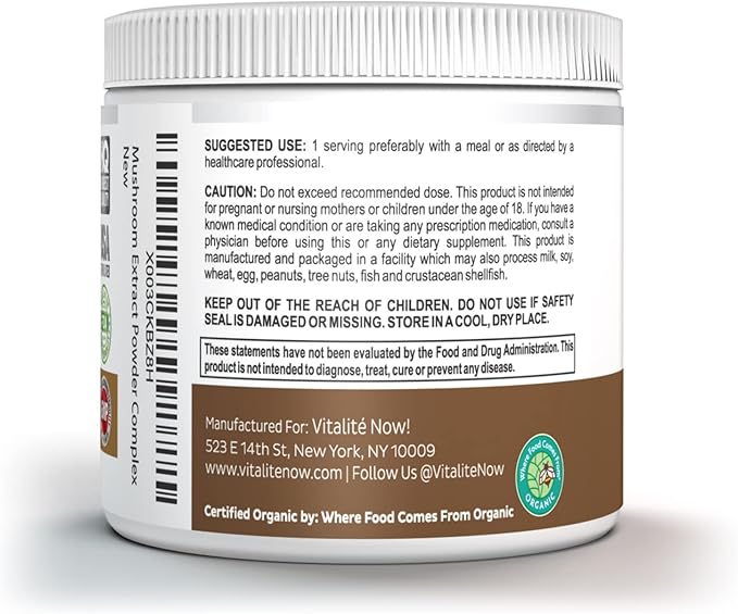 Organic 11 Mushroom Powder - USDA Certified - Lion's Mane, Reishi, Cordyceps, Maitake, Shiitake, Turkey Tail, Chaga, Zhuling, Wood Ear, Poria Cocos, Hime-Matsutake - Immunity & Energy, No filler