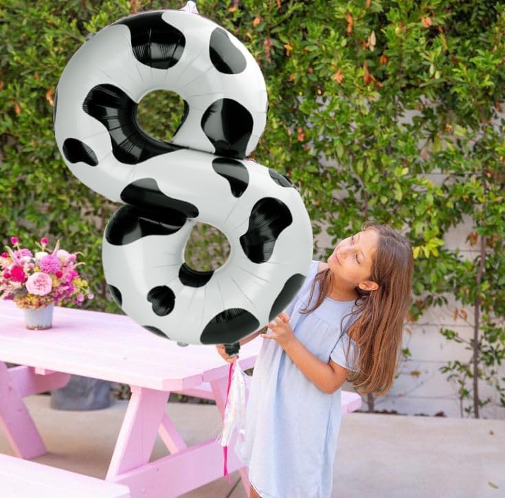Cow Print Number Balloon Birthday Decorations, 40 inch Number balloon 0-9(Zero-Nine), Cow Balloon for Farm Birthday Party Supplies, Cow Themed birthday party Decorations (Number 8)