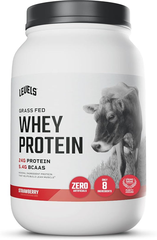 Levels Grass Fed Whey Protein Powder, No Artificials, 24G of Protein, Strawberry, 2LB