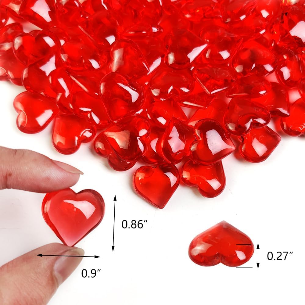 200 PCS Red Acrylic Hearts for Shaped Crystals Fake Heart Gems for Vase Fillers,Table Scatters,Wedding Centerpieces,Birthday,Engagement Party,Bridal Shower Gifts,14 OZ