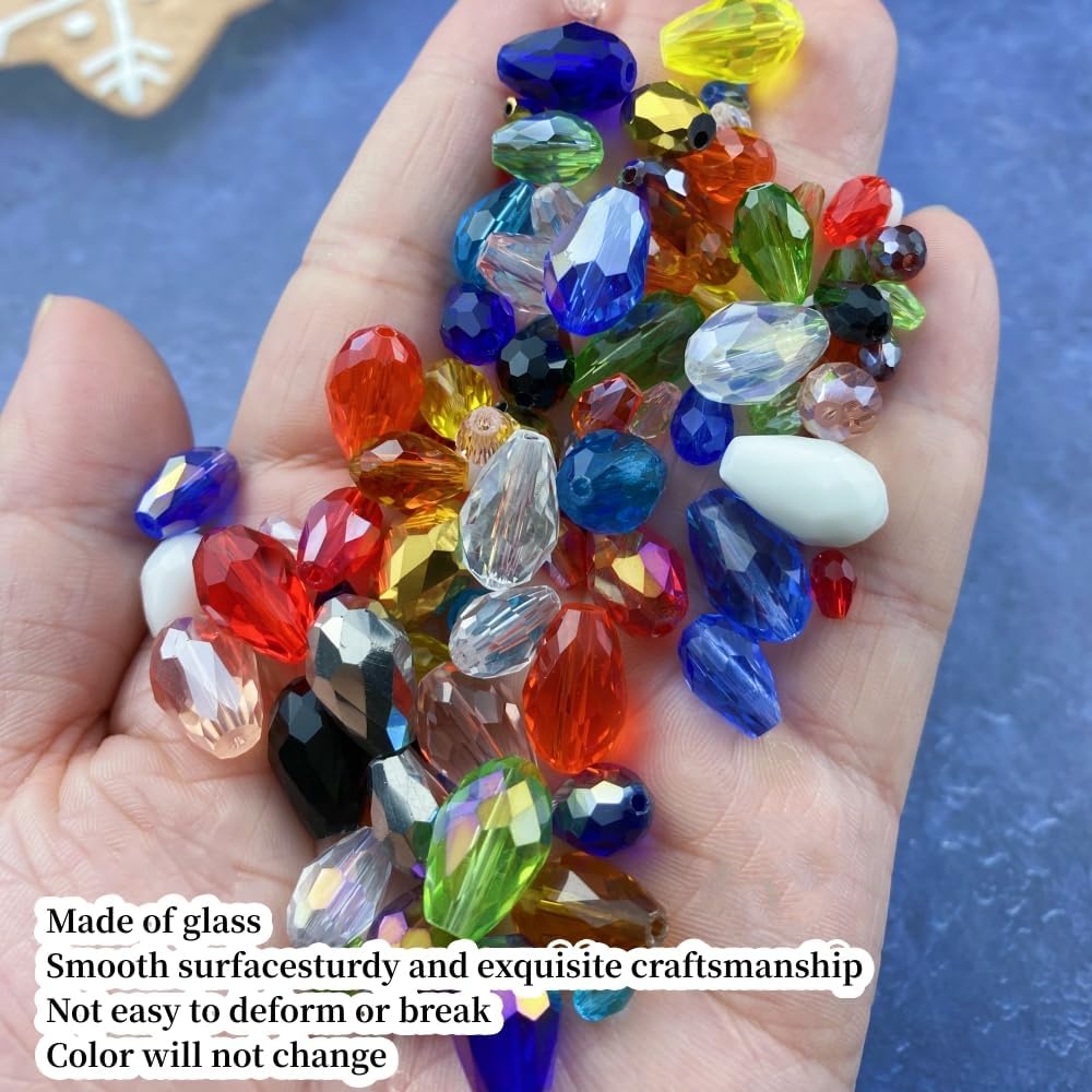 100pcs 8x12mm Teardrop Crystal Glass Beads Vertical Hole Faceted Glass Teardrop Spacer Beads for Bracelets Necklace Earring DIY Jewelry Making Craft(Sapphire Blue)
