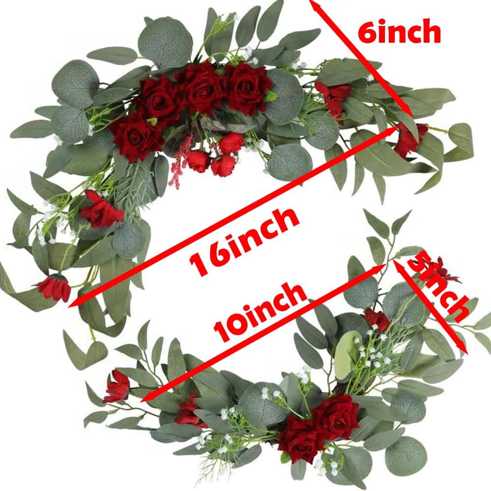 H&W 2pcs Artificial Wedding Arch Flowers for Wedding Sign, Floral Swag Dusty Decor for Reception Ceremony Backdrop Sweetheart Table （Red Rose）