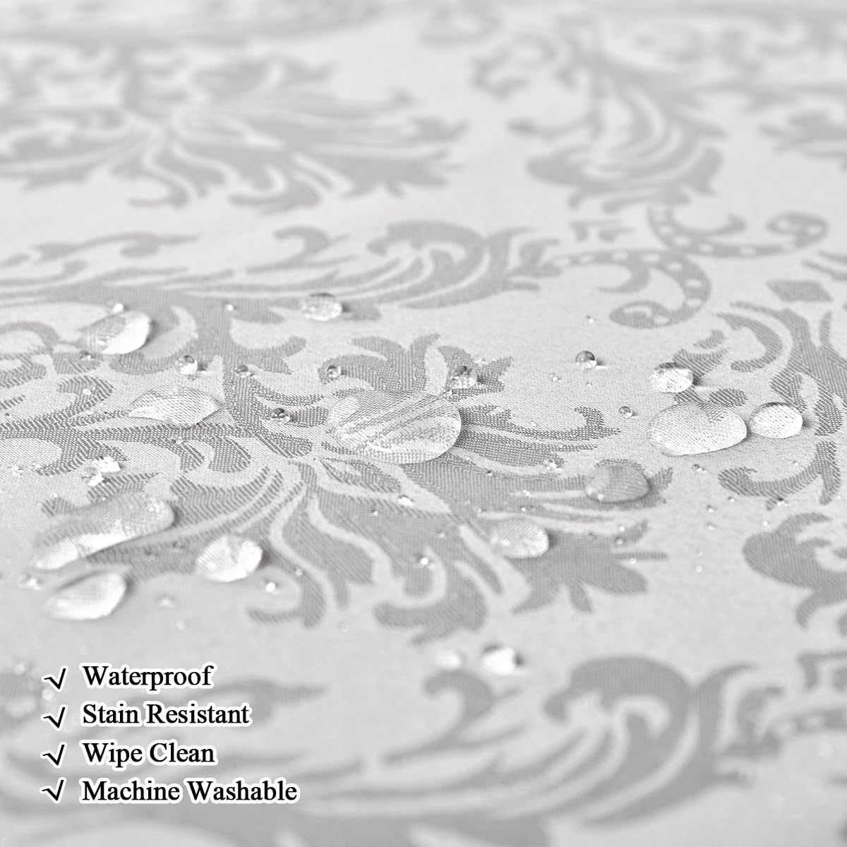 Rectangle Damask Tablecloth Floral Jacquard Washable & Waterproof Polyester Fabric Table Cover for Kitchen Dining Room, Party, Indoor, Outdoor Use, 52 x 70 Inch Grey/Gray