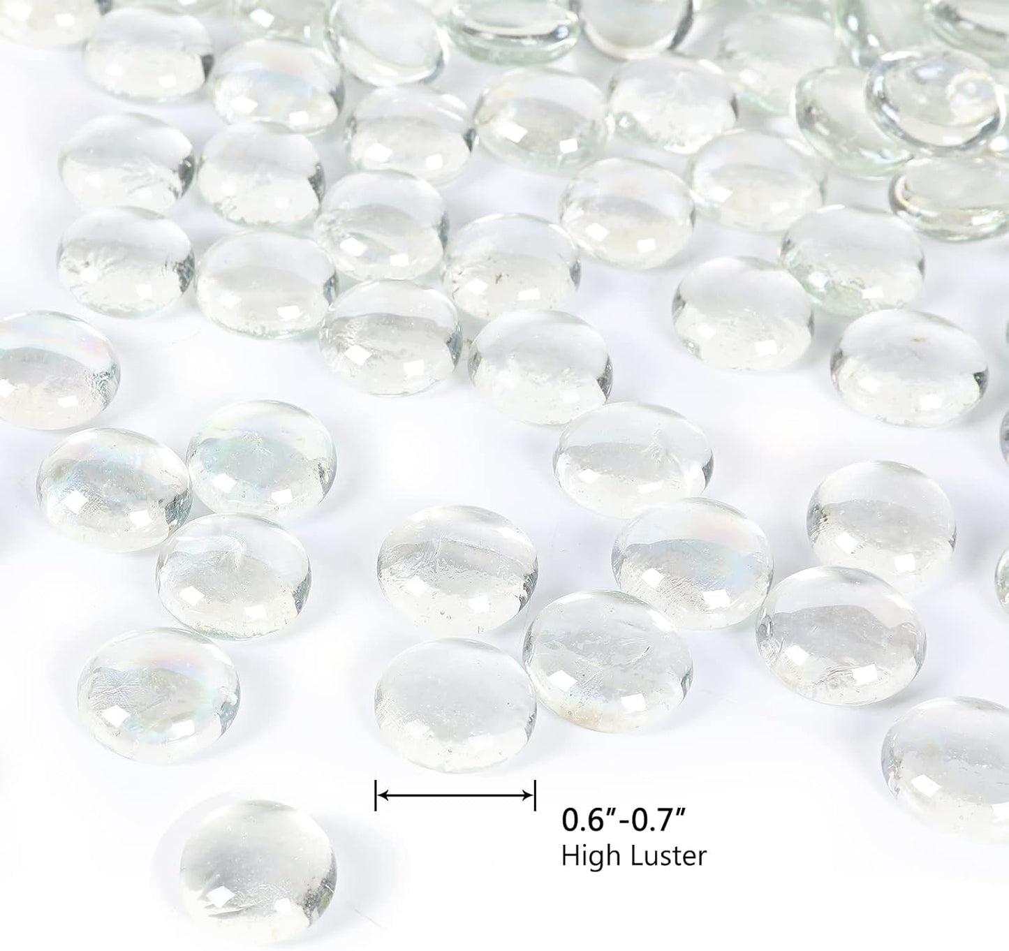 5LB Fire Glass Beads Flat Glass Marbles for Outdoor Fire Pit and Fireplace, Glass Gemstones for Vase Filler, Aquariums, Hydroponics Plants, Home Decor and Christmas DIY Craft, Clear