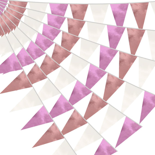 20M/65FT Rose-Gold Pink Triangle Pennant Banner Flag Metallic Fabric Bunting Garland for Christmas Graduation Wedding Engagement Anniversary Bachelorette Birthday Bridal Shower Hen Party Supplies