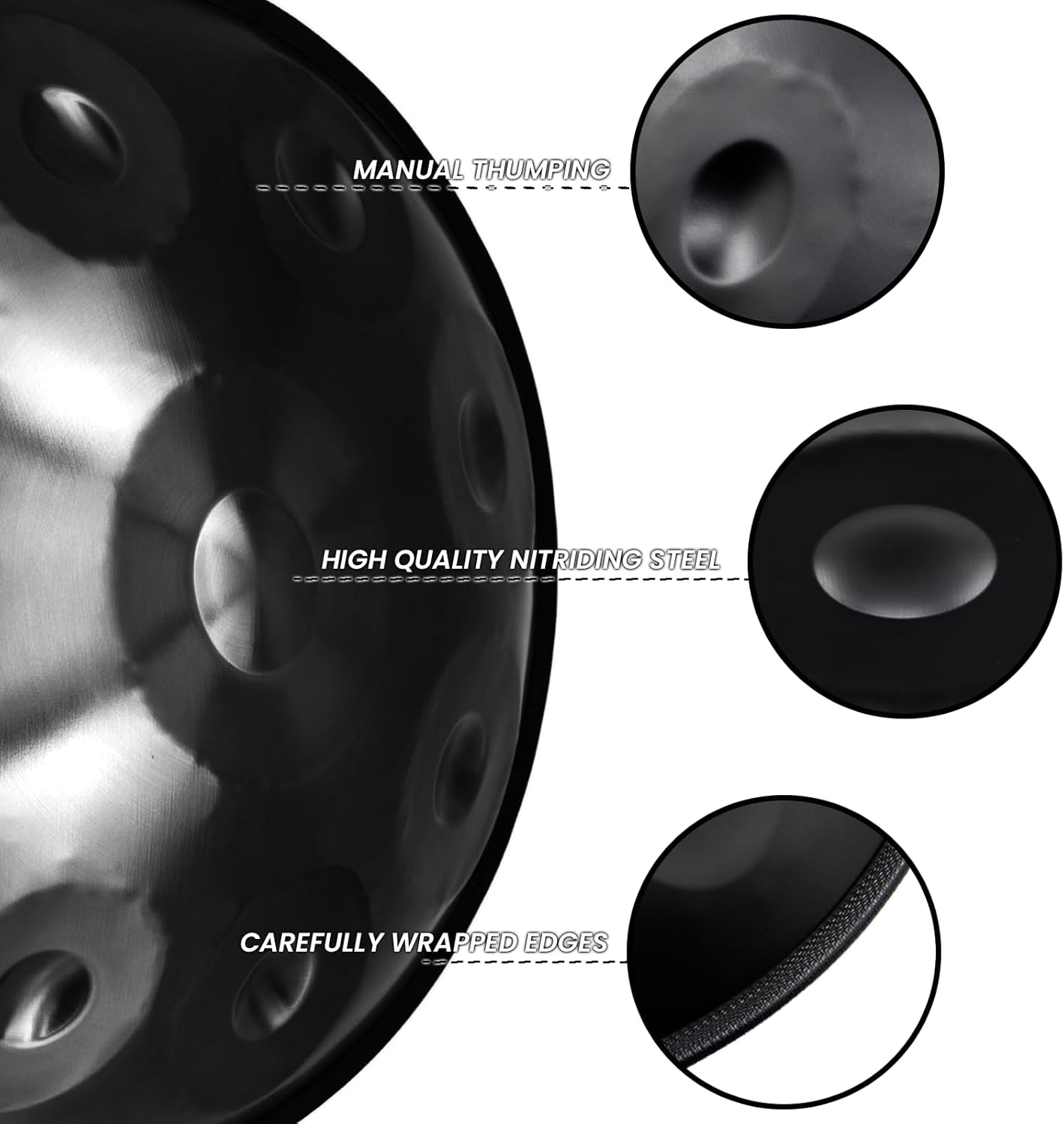 "SINGOFIRE" 9-Notes Handpan Drum, Handpan Drums for Adults, 22-Inch 440Hz D Minor Kurd Handpan, HandPan Instrument with Soft Handpan Bag, 2 Handpan Mallets, Handpan Stand and Dust-Free Cloth(Black)