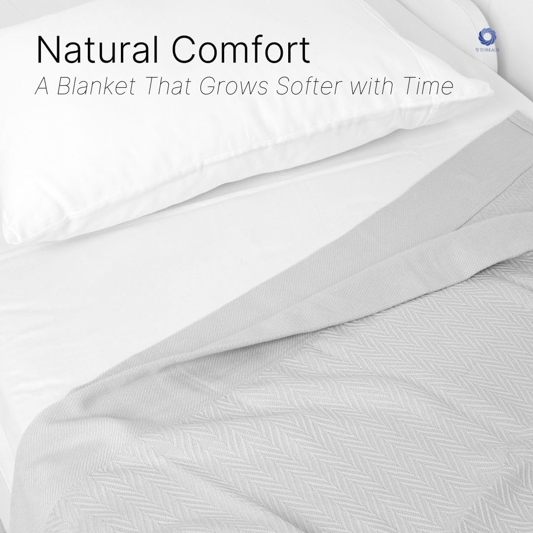 100% Cotton Herringbone Weave Blankets, 66"X90" Twin, Throw Blanket for Bed,All Season Cotton Blanket, Cozy Blanket,Throws Bed Blanket, Throw Blanket for Couch,Modern Home Decor -Light Grey