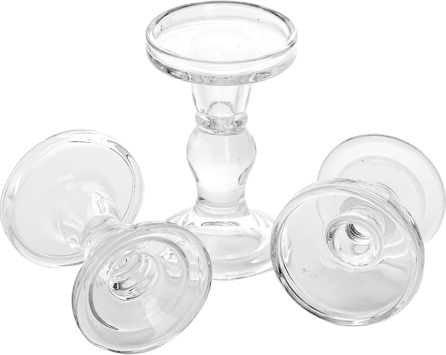 Okllen Set of 6 Glass Candle Holders, Clear Pillar Taper Candlestick Crystal Tealight Candle Holder Stand for Dinner Table, Wedding Centerpieces, Living Room, Home Decor