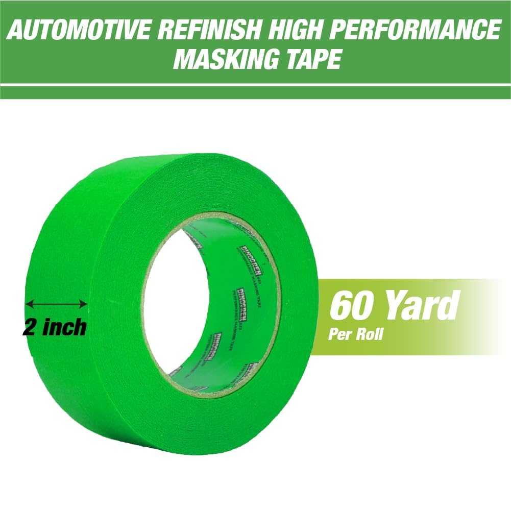 DINOGREN High Performance Automotive Masking Tape – 2 Inch x 60 Yards (20 Rolls) – Heat & Water Resistant Green Tape for Car Paint, Auto Body Shop, Industrial Use, Clean Removal, Solvent Safe- 7767