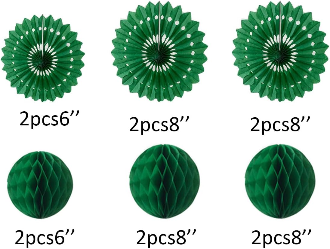 12pcs 6’’ 8’’ Honeycomb Balls Tissue Paper Fans Party Honeycomb Ball Fans Wall Tissue Pom Poms Flower Balls Hanging Paper Fans For Party Baby Shower Birthday Wedding Nursery Wall Decor(dark green set)