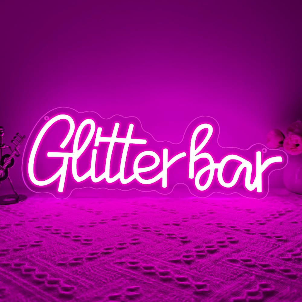 Glitter Bar Neon Sign,Bar Signs for Home Bar Decor,Led Bar Sign for Wedding,Birthday Party,Music Festival,Bachelor Party,Halloween, Christmas Decoration,Best Gift for Boys and Girls