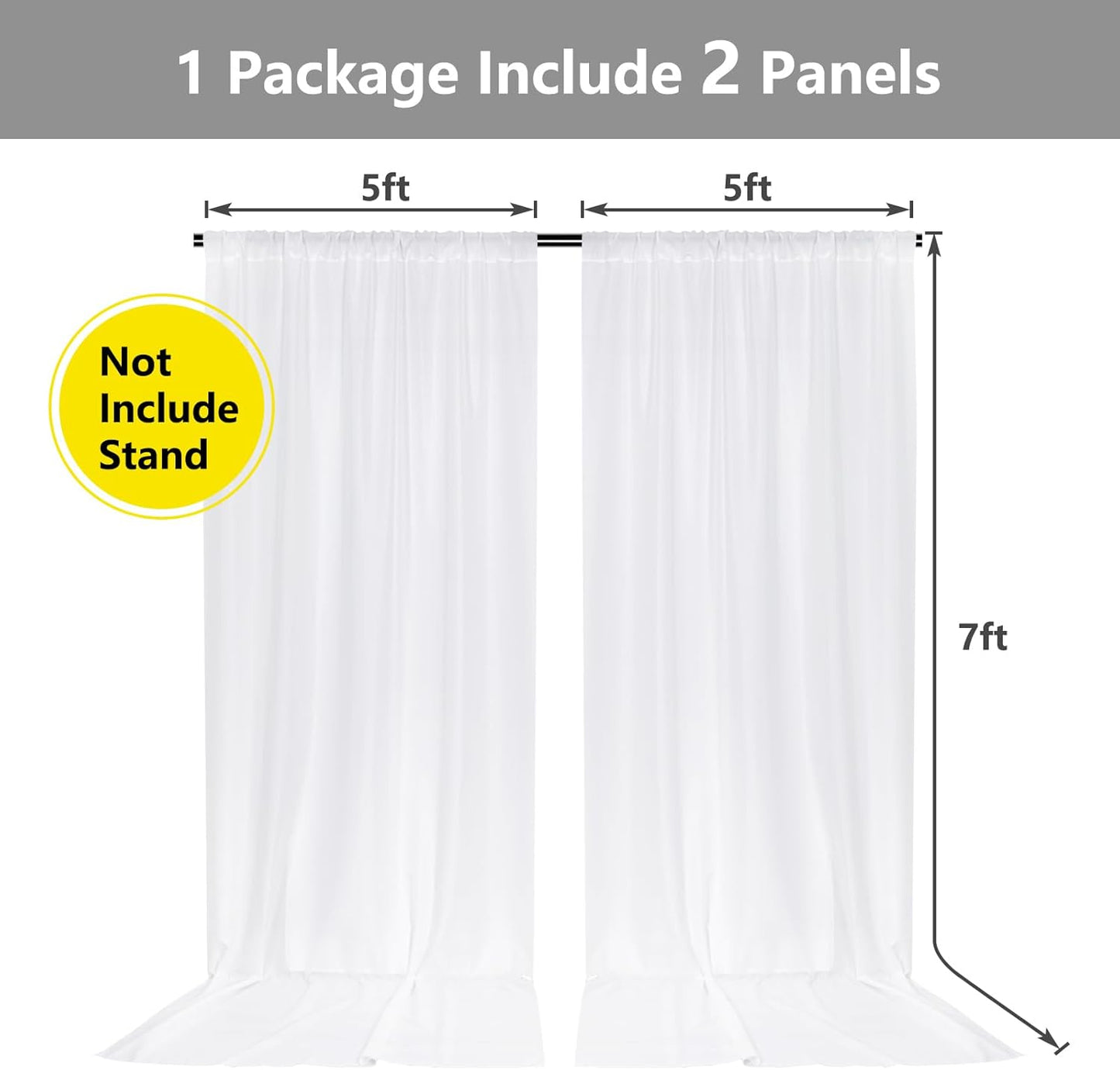 White Backdrop Curtain for Wedding Decor Holiday Party - White Wedding Backdrop Polyester Photography Backdrop Drapes Baby Shower Birthday Privacy Sliding Curtains Home Decor, 5ft x 7ft, 2 Panels