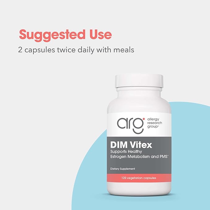 Allergy Research Group DIM Vitex Supplement - Supports Healthy Hormone Balance & Menstrual Cycle, PMS Formula, Vitamin B6, Hypoallergenic, Vegetarian Capsules, Soy-Free - 120 Count