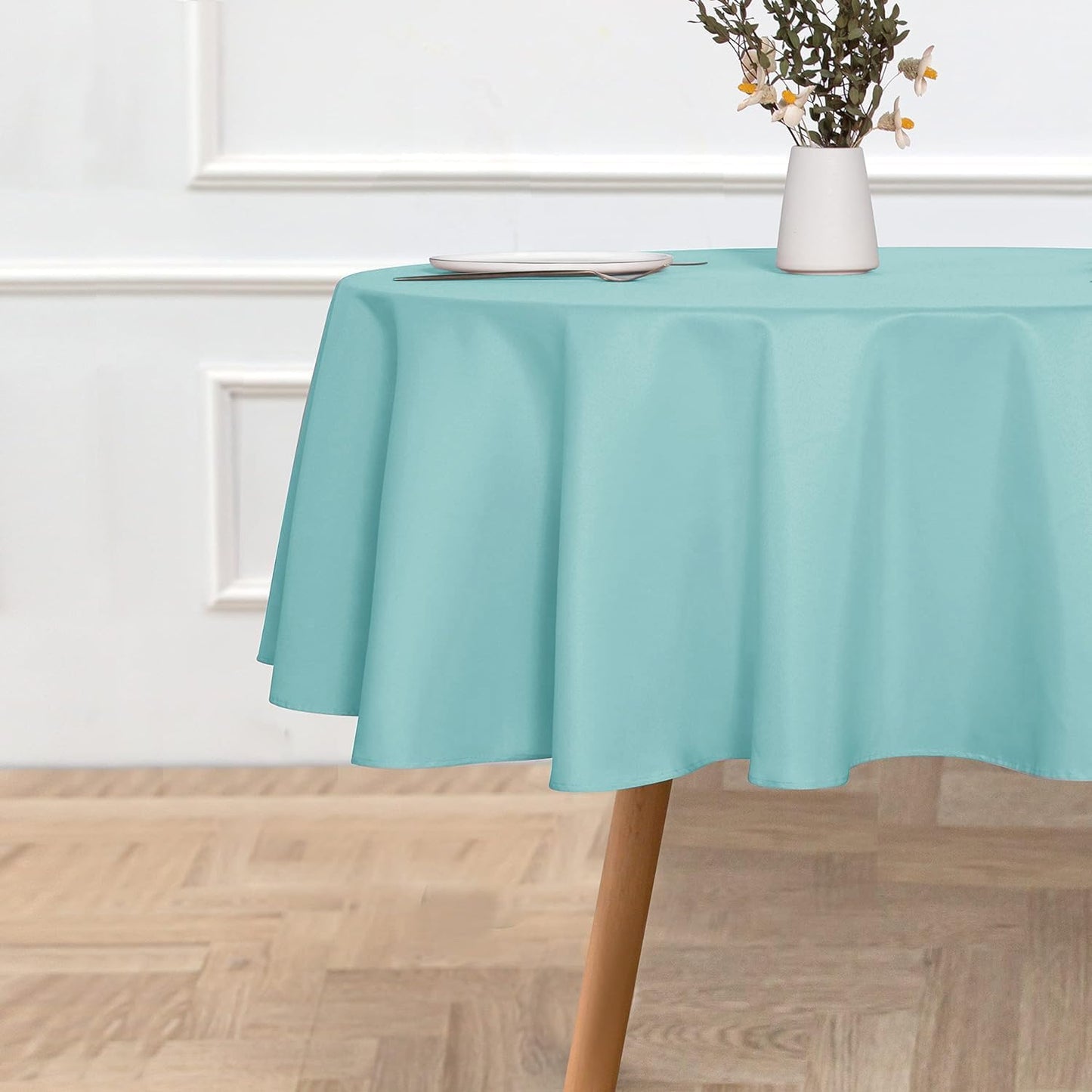sancua Round Tablecloth - 60 Inch - Water Resistant Spill Proof Washable Polyester Table Cloth Decorative Fabric Table Cover for Dining Tables, Buffet Parties and Camping, Turquoise