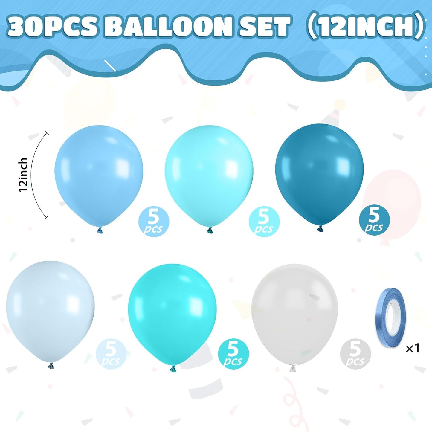 Ocean Themed Balloons, Macaron Light Baby Sea Blue Teal Transparent Balloons for Boy Girl Ocean Themed Birthday Sea Party Baby Shower Decorations