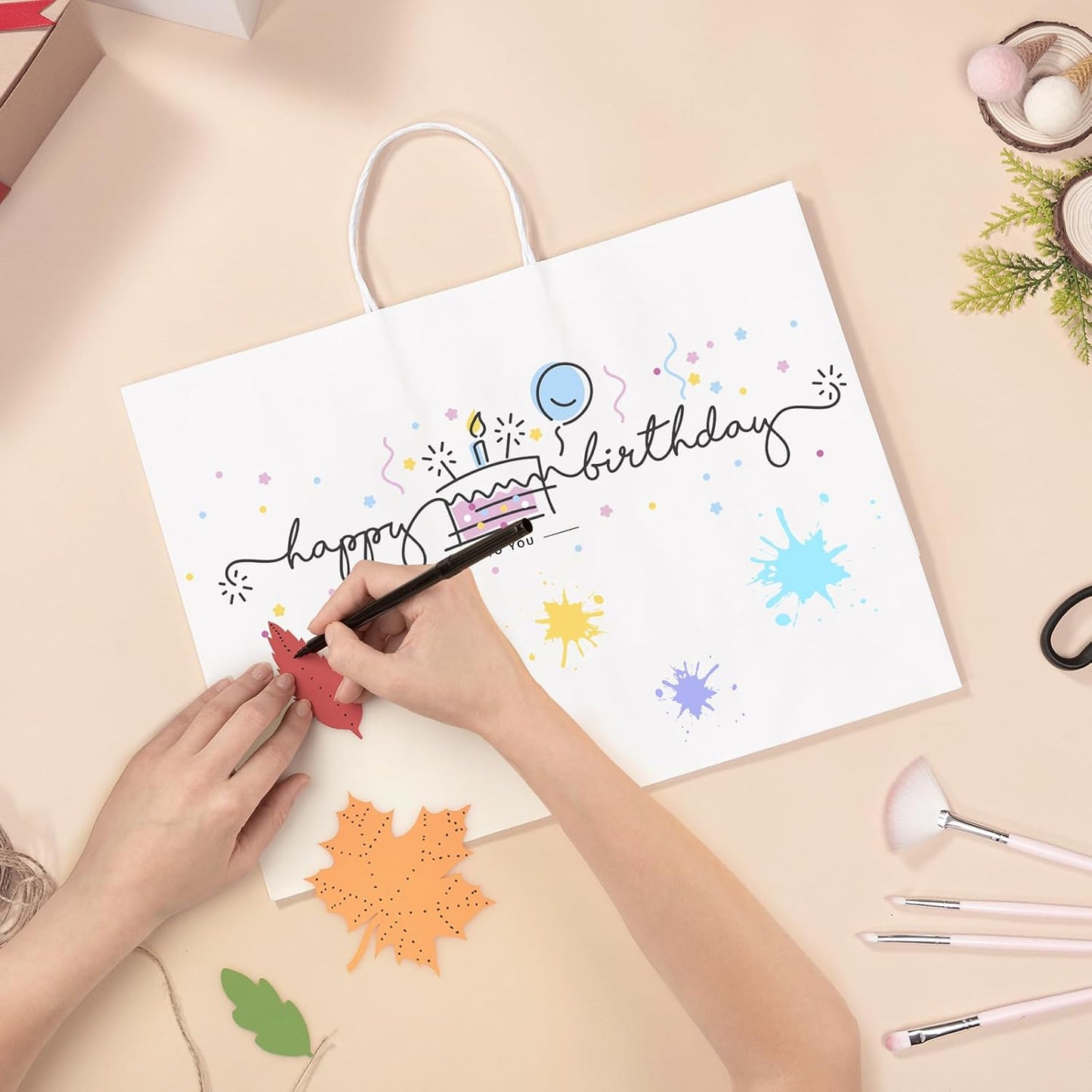 GSSUSA Large Paper Gift Bags 16x6x12'' 25Pcs White Paper Bags with Handles, Shopping Bag for Small Business, Sturdy Kraft Paper, for Boutique, Party Favor Bag, Valentine's Day Craft