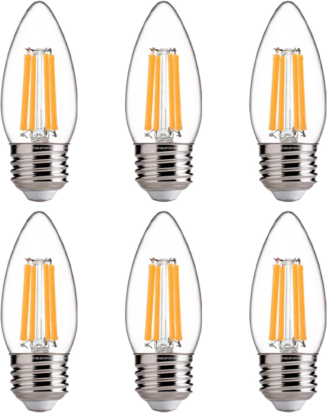 FLSNT 100W Equivalent LED Candelabra Bulbs, 800LM Dimmable LED Chandelier Light Bulbs, 2700K Soft White, E26 Base, 6 Pack UL Listed.
