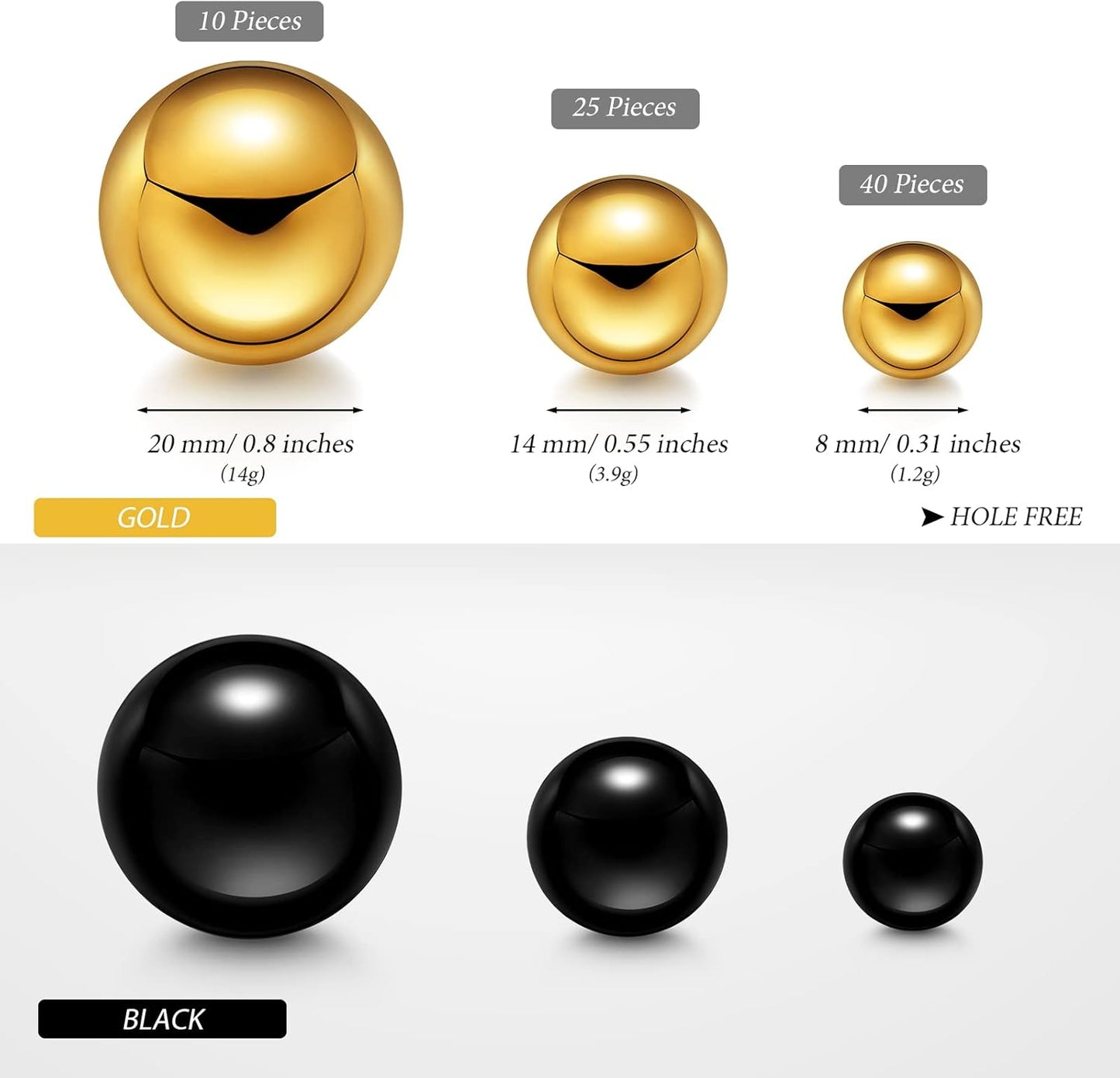 150 Pieces Vase Filler Faux Pearls Vase Makeup Beads No Hole Gloss Bead Mixed Sizes Round Pearl for Home Party Wedding Decor, 8/14/20 mm(Gold, Black)