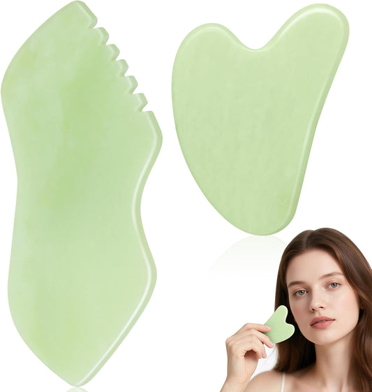 airogym 2PCS Jade Stone Gua Sha Set Face Massager Jade Facial Tools Body Lymphatic Drainage Massager, Guasha Face Sculpting Tool Skin Care Set Gifts for Women Gua Sha Sculpting for Tighten Skin