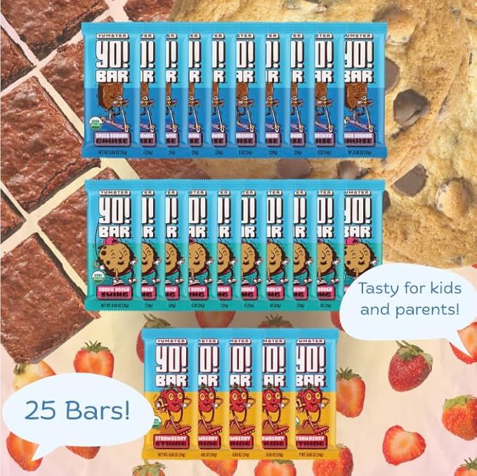 Yo! Bar by Bearded Brothers Vegan Organic Kids Bar | Gluten Free, Paleo and Whole 30 | Soy Free, Non-GMO, Low Glycemic, No Sugar Added, Fiber + Whole Foods | Variety 3 Flavor Pack | 25 Bars