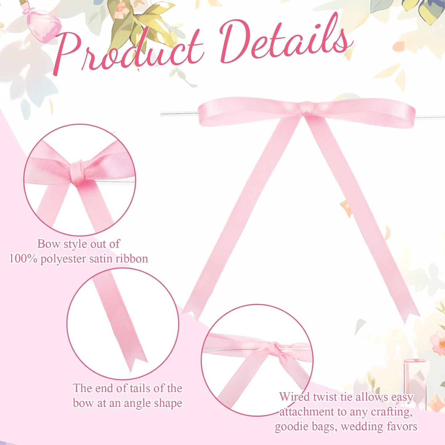 Riceshoot 100 Pcs Twist Tie Bows Bulk 5x7 Inch Satin Ribbon Bows for Gift Wrapping Cake Treat Bags Craft DIY Gift Wedding Baby Shower Birthday Party(Pink)