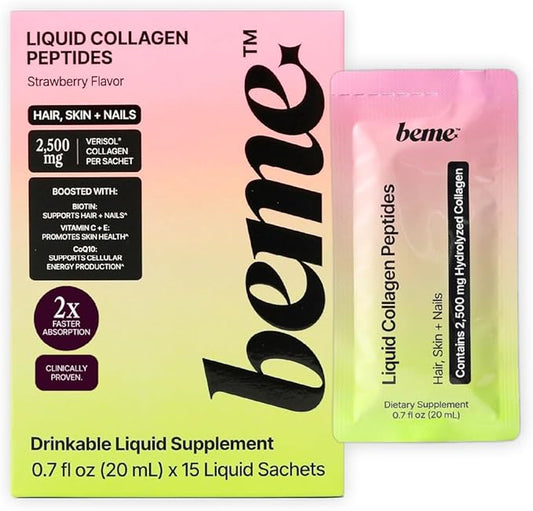 BeMe Liquid Collagen Drink for Radiant Skin, Strong Hair & Nails – VERISOL Collagen Peptides with Biotin, CoQ10 & Vitamin C – 98% Bioavailability for Fast Results – Beauty Supplement (15 Sachets)
