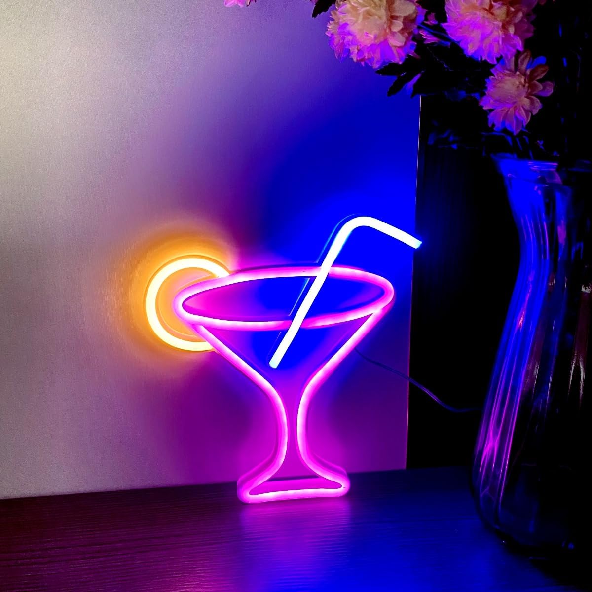 Cocktails Pink Neon Sign,Led Wine Glass Neon Light Battery and USB Dual Powered Bar Neon Night Light Signs for Wall Decor,Cocktails Night Lamp for Bar, Club, Cocktail Bar, Restaurant, Shop
