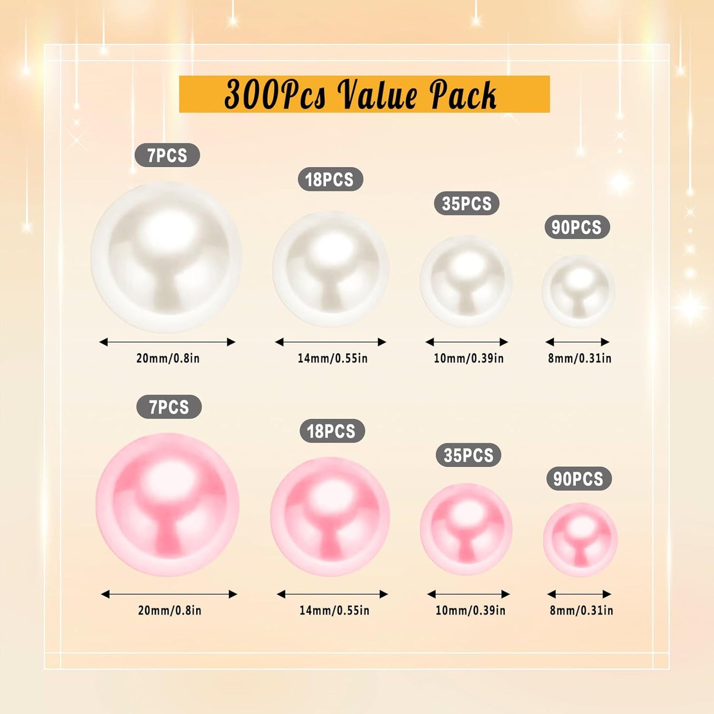 300Pcs Pearl Vase Filler, Ivory Lightpink No Hole Faux Pearl Beads for Centerpieces Vases, Candle Centerpieces, Wedding Birthday Party Home Decor 8/10/14/20mm