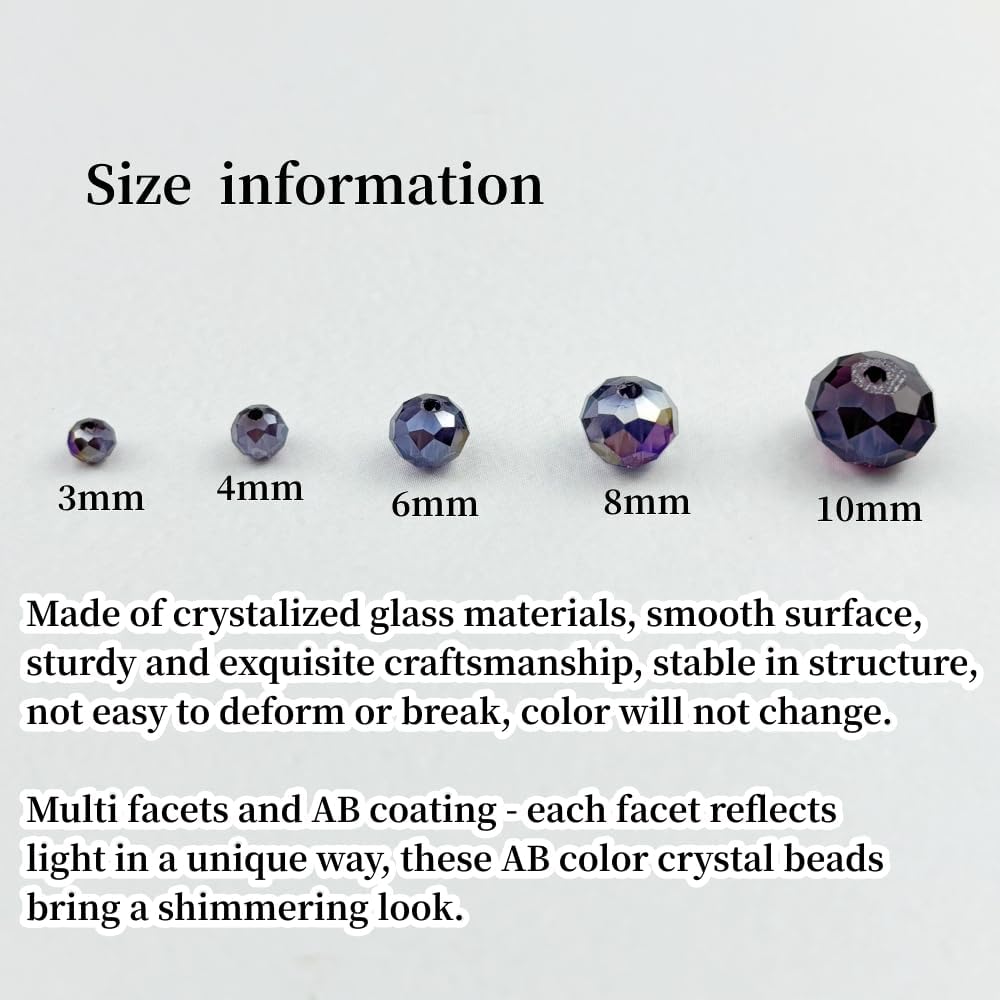 50pcs 10mm Crystal Glass Beads for Crafts Faceted Rondelle Glass Beads for Jewelry Making Crystal Spacer Beads for Necklaces Bracelets Earrings DIY Craft(Violet AB)