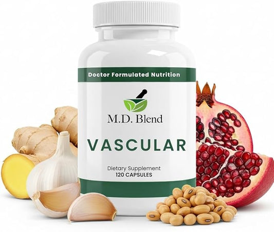M.D. Vascular - Expert Formulated Supplement - Vascular & Overall Wellness Goals - Proper Flow, Numbers, Balance - Powerful Garlic, Ginger, L-Arginine, Pomegranate - 120 Capsules (Pack of 1)