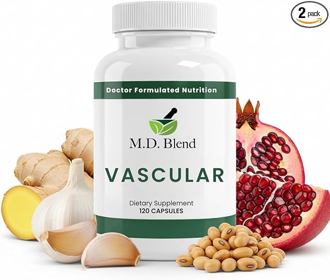M.D. Vascular - Expert Formulated Supplement - Vascular & Overall Wellness Goals - Proper Flow, Numbers, Balance - Powerful Garlic, Ginger, L-Arginine, Pomegranate - 120 Capsules (Pack of 2)