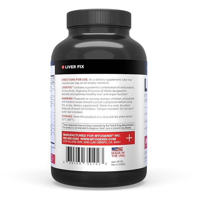 Myogenix Liver Fix – Professional Liver & Organ Detox Formula – Enhances Digestion – Supports Fat Metabolism – Easy-to-Swallow – Dietary Supplement (120 Capsules)