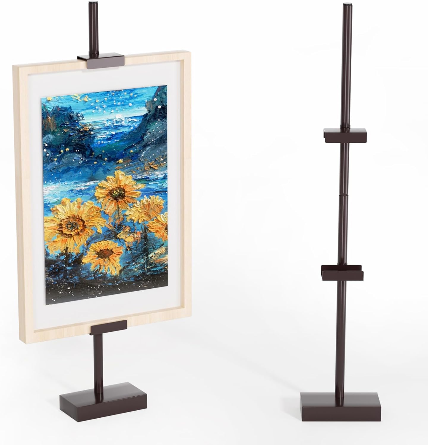 Tabletop Picture Frame Stand, Adjustable for Frames Up to 29" H, Frame Holder Stand Table Easels for Display, Metal Standing Easel Display Stand for Picture Frames, Artwork, Canvas (Brown)