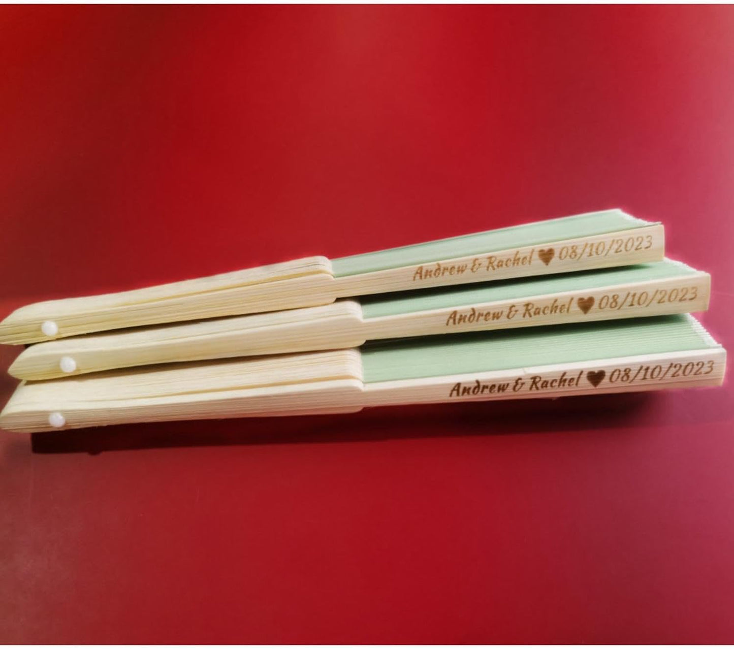 Personalized Wedding Fans Handheld Folding Fans (40Pcs) - Custom Engraved Green Silk Fans for Bridal Shower Favor/Baby Shower Favor, Birthdays Party Gifts/Gifts for Party Guests