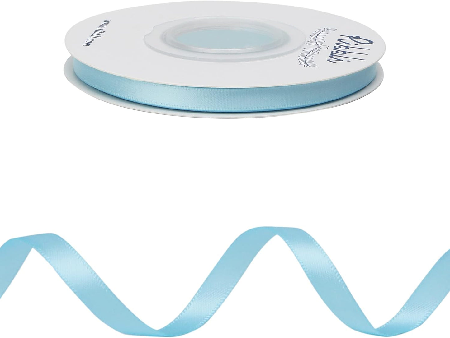 Ribbli Light Blue Baby Blue Double Faced Satin Ribbon,1/4” x Continuous 25 Yards,Use for Bows Bouquet,Gift Wrapping,Baby Shower,Floral Arrangement