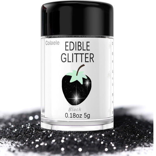 Black Edible Glimmer Powder Glitter - Colaele 5 grams Food-Grade Luster Dust Metallic Fancy Food Decorating Sprinkle Glimmery Brew Dust for Cake Decorations Drinks Wine Beverage Candy Dessert, Vegan