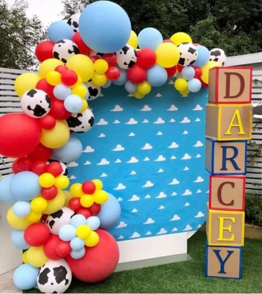 Color Balloons - 12 Inch Red, Blue, Yellow Cow Print Sky Blue Cloud Story Balloons for Party Themed Decor