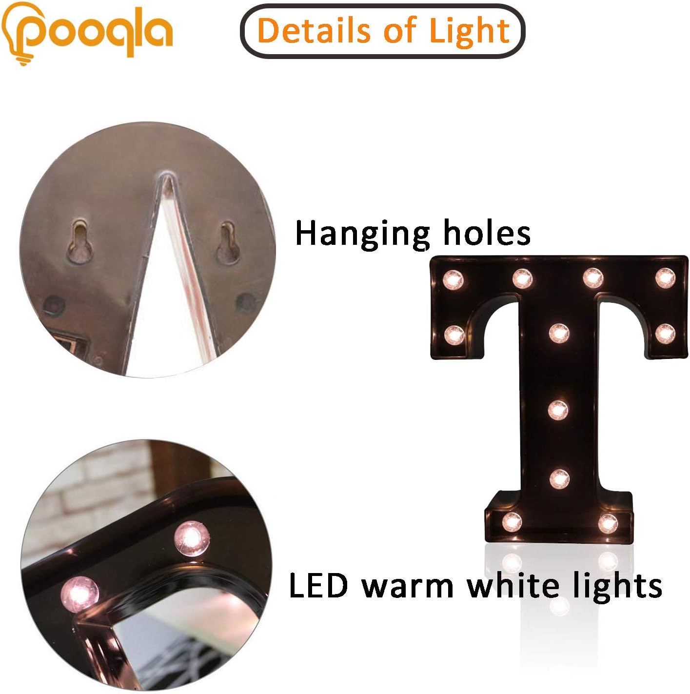 Decorative LED Illuminated Letter Marquee Sign - Alphabet Marquee Letters with Lights For Wedding Birthday Party Christmas Night Light Lamp Home Bar Decoration T, Black