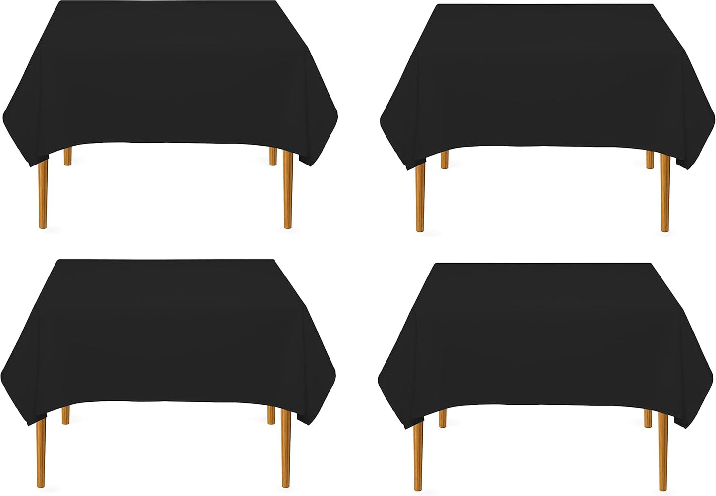 Pomp Black 70" x 70" Poplin Polyester Tablecloth (4 Pack) | Wrinkle + Stain Resistant Easy Care Premium Fabric | Fits Square or Round Table