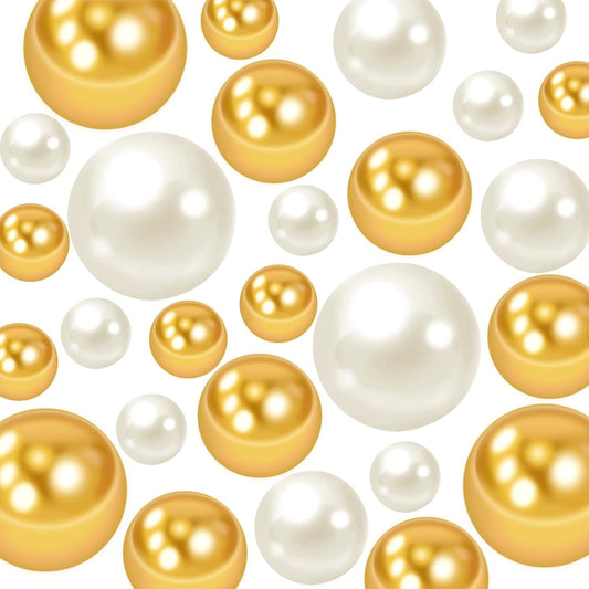 300Pcs Vase Filler Ivory and Golden Yellow No Hole Faux Pearl Beads for Vase Filling Decorations, Candle Centerpieces, Wedding Centerpieces, Home Party Decor (8/14/20mm)