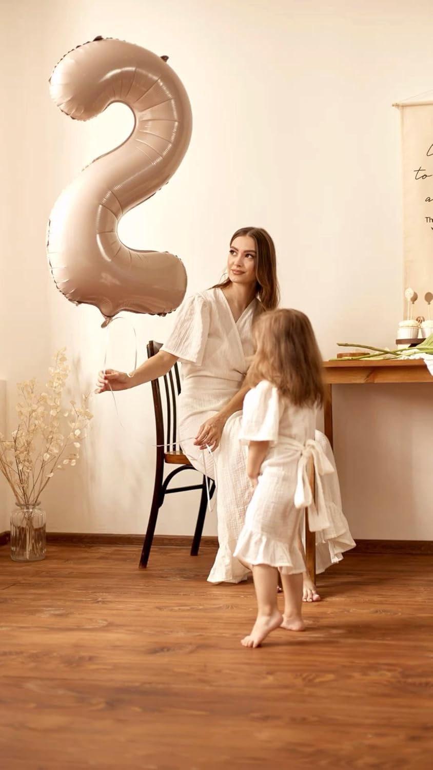 Light Brown 40 Inch Big Number Balloon Birthday Decoration, Number 2 Helium Balloon 12 20 22 23 24 26 2026 New Years Celebration, Boy Girl Baby Anniversary Party Graduations Supplies Decorations