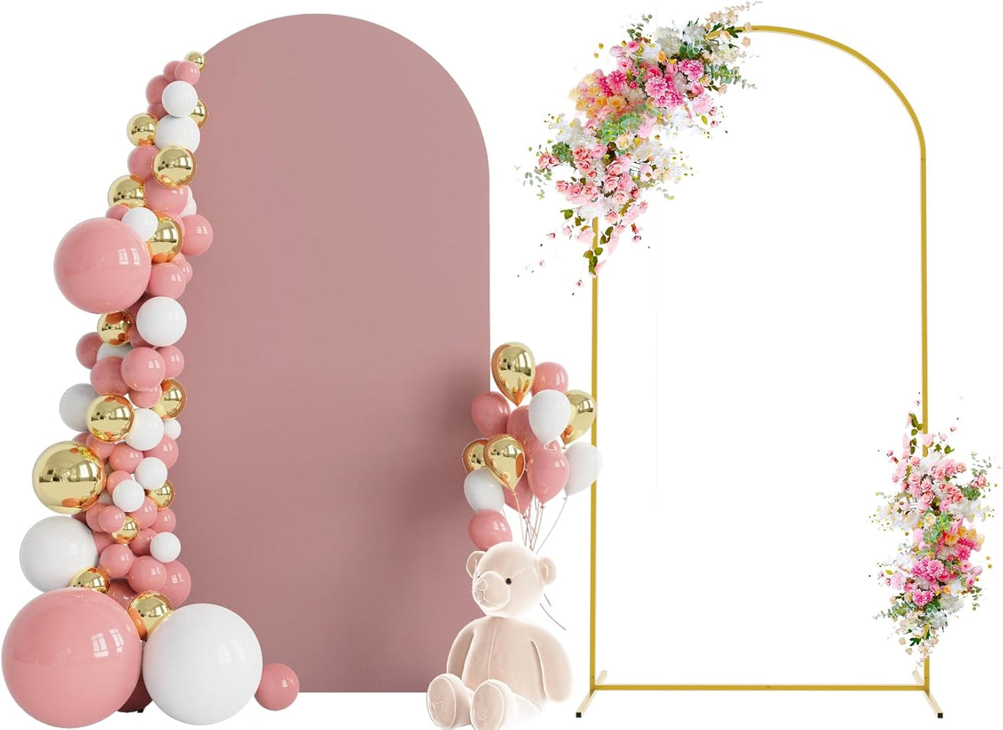 Wokceer 6.6 FT Wedding Arch Stand and Arch Cover, Metal Arch Stand with Arch Stand Cover for Birthday Party Wedding Ceremony Bridal Baby Shower Event Decor