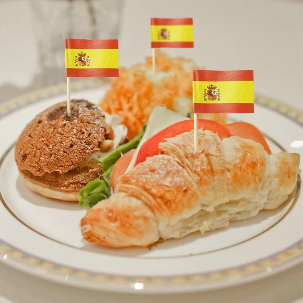 Spain Flag Spanish Flag, Small Mini Spain Toothpick Flags for Food, Cupcakes, Cocktails, Appetizers, Bar Party Decorations