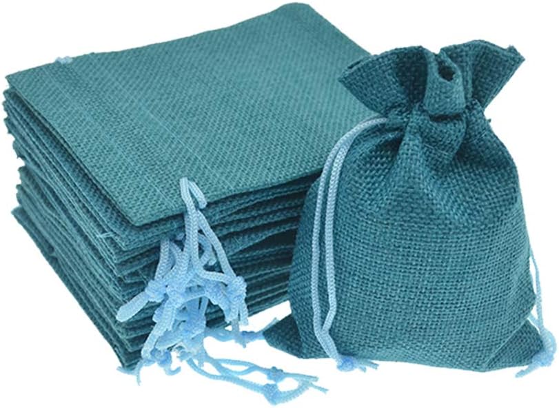 20Pcs Burlap Bags with Drawstring, 5.9x7.5 inch Burlap Gift Bag Linen Jewelry Pouches for Wedding Favors, Party, DIY Craft (Peacock Blue)
