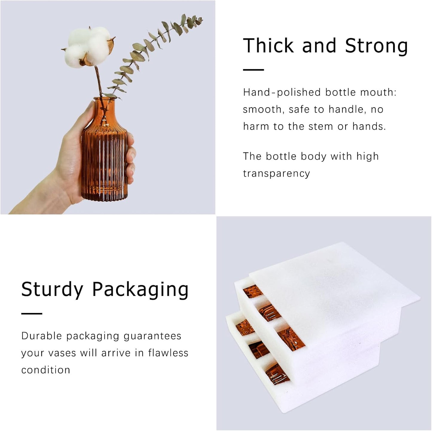 12Pcs Glass Bud Vase Set, Small Dark Brown Flower Vase for Centerpieces, Bud Vases in Bulk, Mini Vintage Vase for Rustic Wedding Decorations（Amber）