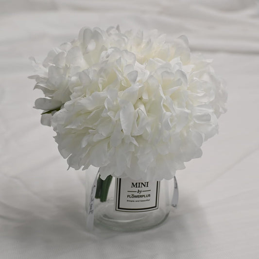 LADADA Artificial White Peony and Glass vase Decoration, Glass Bottle Set,Suitable for Living Room, Dining Table, Wedding, and Other Home Decoration