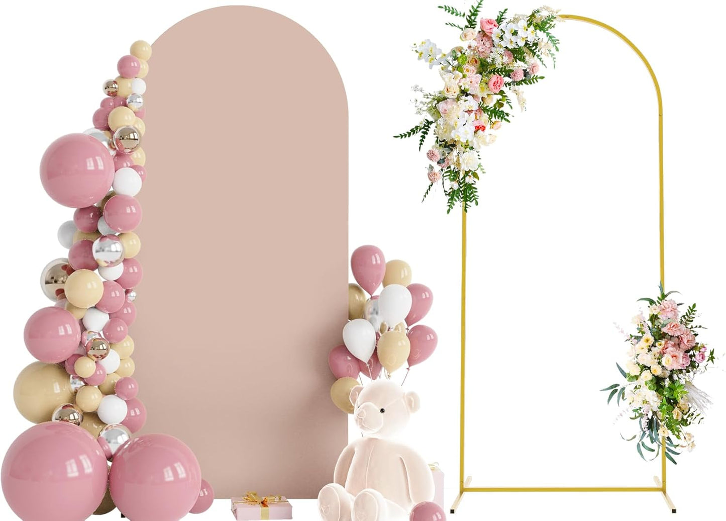 Wokceer 6 FT Wedding Arch Stand and Arch CoverMetal Arch Stand with Arch Stand Cover for Birthday Party Wedding Ceremony Bridal Baby Shower Event Decor, Nude Pink