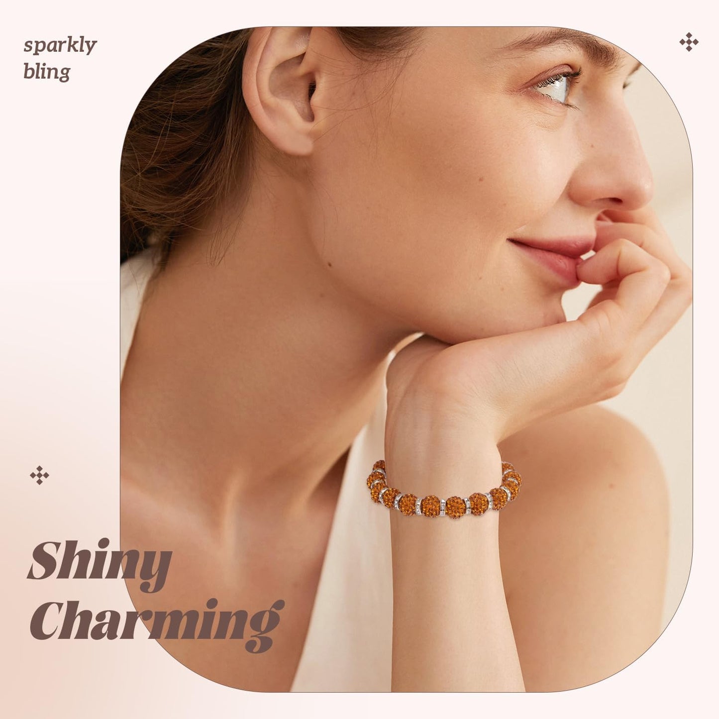 160pcs 10mm Rhinestone Beads for Jewelry Making, Brown Shiny Round Disco Ball Beads Bulk, Sparkle Crystal Clay Christmas for Bracelet Baseball Necklace Earring Crafting and DIY